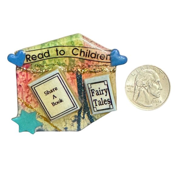 Book Pins by Lucinda Read to Children Handcrafted Pin Vintage - Picture 3 of 3